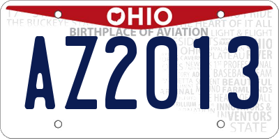 OH license plate AZ2013