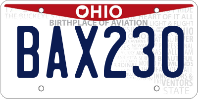 OH license plate BAX230