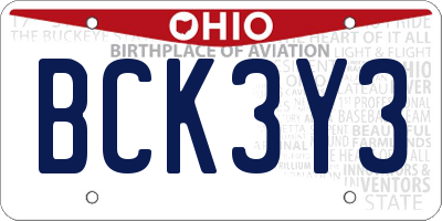 OH license plate BCK3Y3