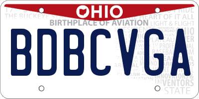 OH license plate BDBCVGA