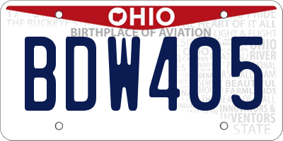 OH license plate BDW405