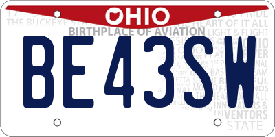 OH license plate BE43SW