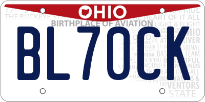 OH license plate BL70CK