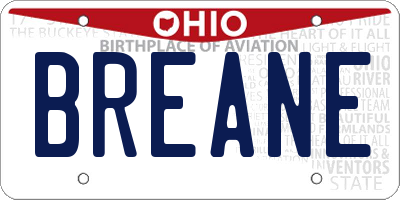 OH license plate BREANE