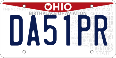 OH license plate DA51PR