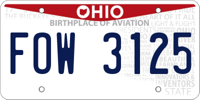 OH license plate FOW3125