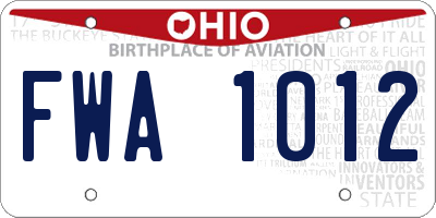 OH license plate FWA1012