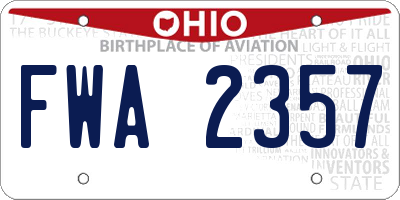 OH license plate FWA2357