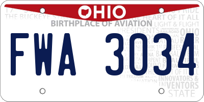 OH license plate FWA3034