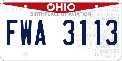 OH license plate FWA3113