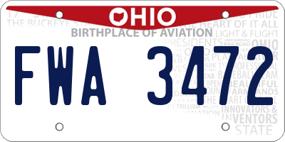 OH license plate FWA3472