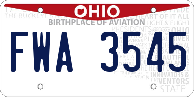 OH license plate FWA3545