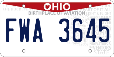 OH license plate FWA3645