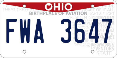 OH license plate FWA3647