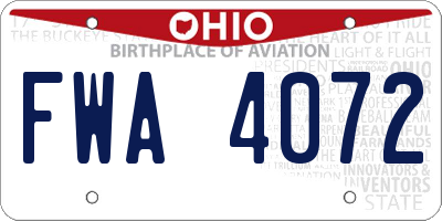 OH license plate FWA4072