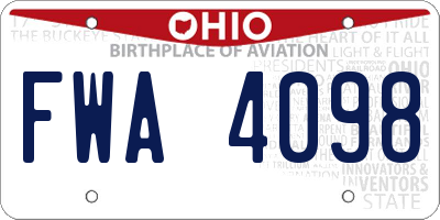 OH license plate FWA4098