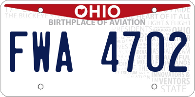 OH license plate FWA4702