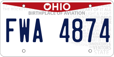 OH license plate FWA4874