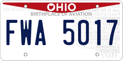 OH license plate FWA5017
