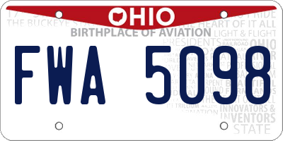 OH license plate FWA5098