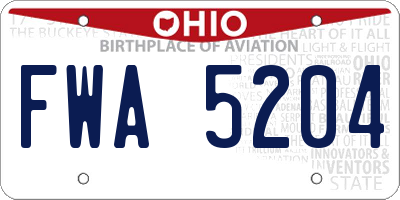 OH license plate FWA5204