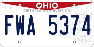 OH license plate FWA5374