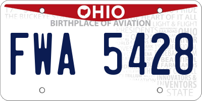 OH license plate FWA5428