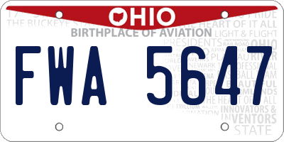 OH license plate FWA5647