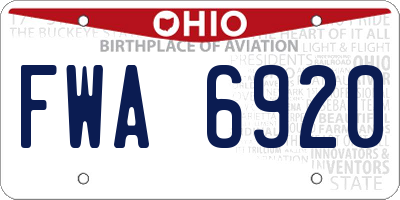 OH license plate FWA6920