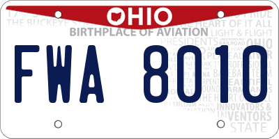 OH license plate FWA8010