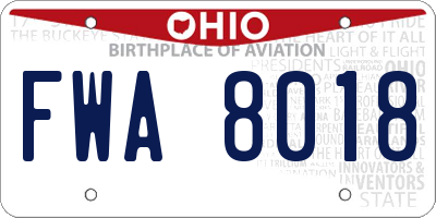 OH license plate FWA8018