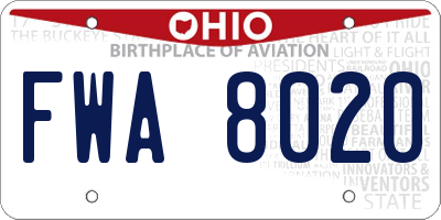 OH license plate FWA8020