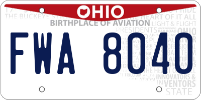 OH license plate FWA8040