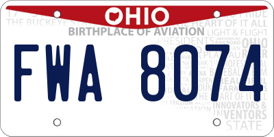 OH license plate FWA8074