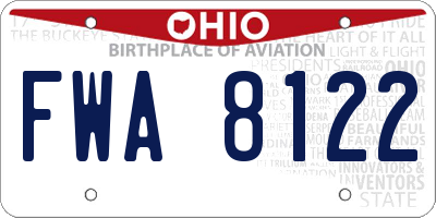 OH license plate FWA8122