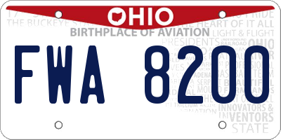 OH license plate FWA8200