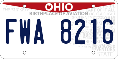 OH license plate FWA8216