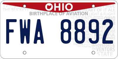 OH license plate FWA8892