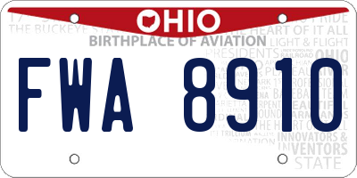 OH license plate FWA8910