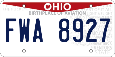 OH license plate FWA8927