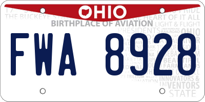 OH license plate FWA8928