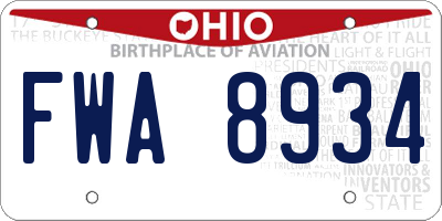 OH license plate FWA8934
