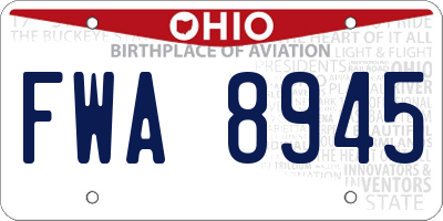 OH license plate FWA8945