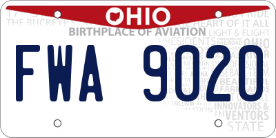 OH license plate FWA9020