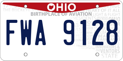 OH license plate FWA9128