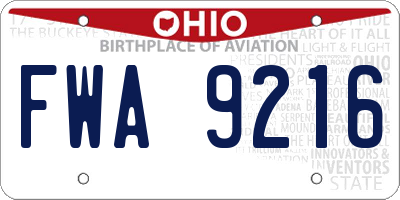 OH license plate FWA9216