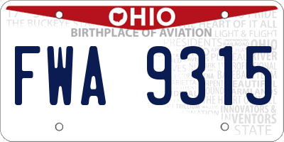 OH license plate FWA9315