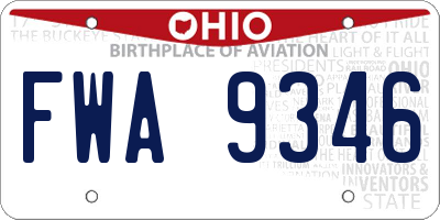 OH license plate FWA9346