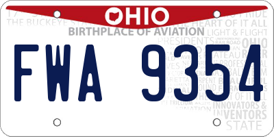 OH license plate FWA9354