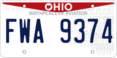 OH license plate FWA9374